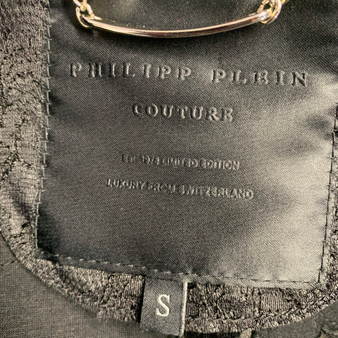 PHILIPP PLEIN Size S Black Lace Skulls Lamb Skin Jacket