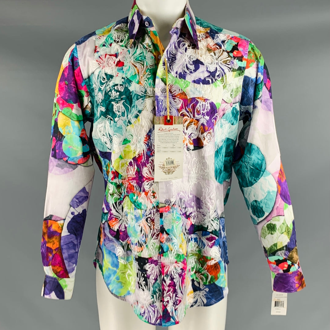 ROBERT GRAHAM Size S White Multi Color Watercolor Cotton Long Sleeve Shirt