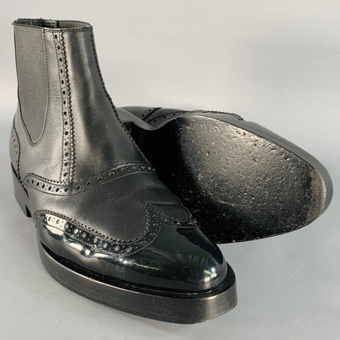 BALENCIAGA Size 9 Black Leather Perforated Wingtip Chelsea Boots