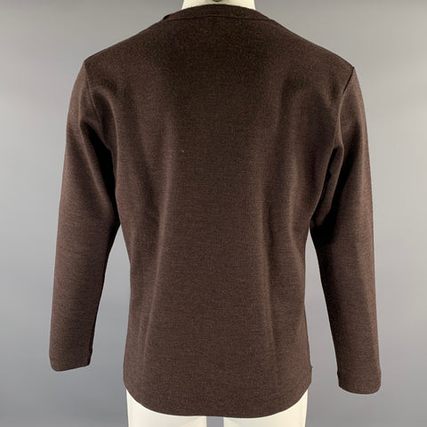 DANIEL CLEARY Size L Brown Wool Raw Edge Crew Neck Sweater
