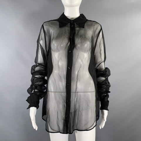 THE ROW Size M Black Silk Sheer Button Down Blouse