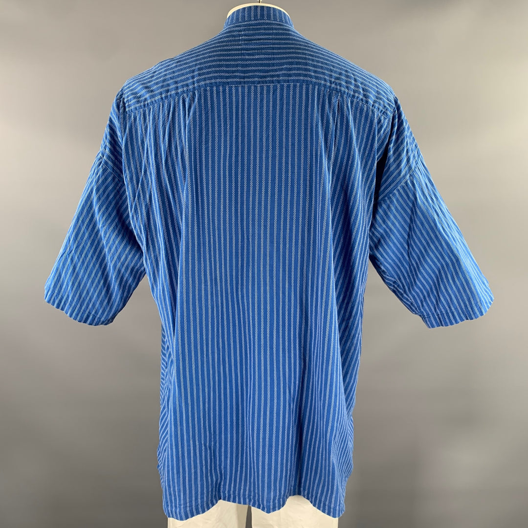 NEW MARKET GOODS Size L Blue White Stripe Cotton Short Sleeve Shirt