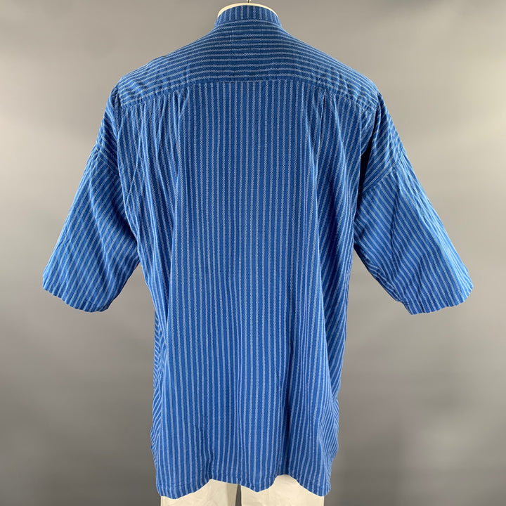 NEW MARKET GOODS Size L Blue White Stripe Cotton Short Sleeve Shirt
