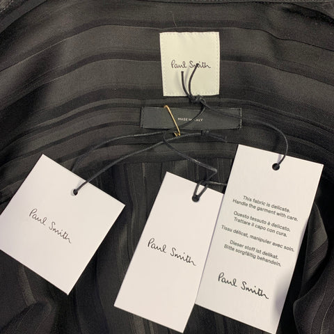 PAUL SMITH Size L Black Viscose Blend Stripe One Pocket Shirt