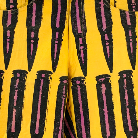 STEPHEN SPROUSE Vintage FW88 Size 31 Yellow Purple Black Bullet Print Cotton Tapered Jeans