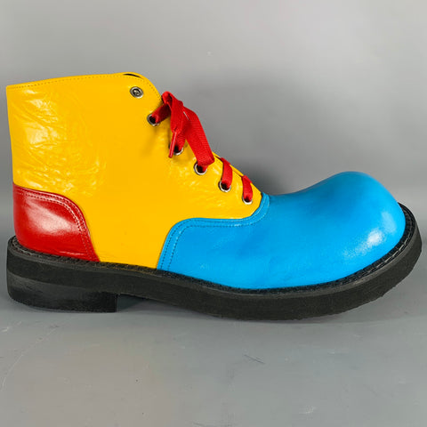 CUSTOM MADE Size 11 Multi Color Color Block Leather Lace-Up Clown Ankle Boots