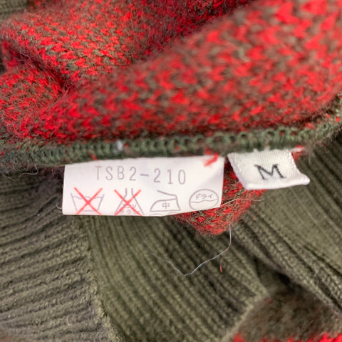 LANCEL Size M Red Olive Wool Blend Signature Print Knit Sweater
