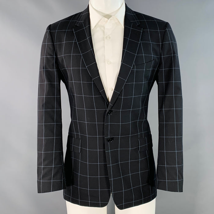 PAUL SMITH Size 38 Black Blue Window Pane Wool Notch Lapel Sport Coat
