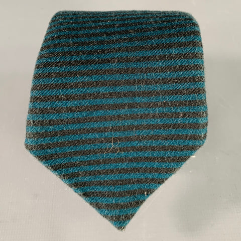 ADAM KIMMEL Teal Black Stripe Cotton Skinny Tie