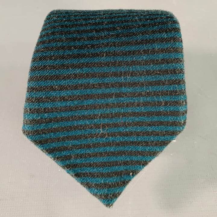 ADAM KIMMEL Teal Black Stripe Cotton Skinny Tie