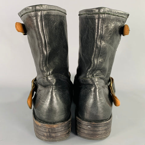 FIORENTINI + BAKER Size 8 Black Distressed Leather Motorcycle Boots