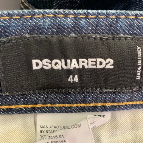 DSQUARED2 Size 28 Blue Distressed Cotton Blend Button Fly Jeans