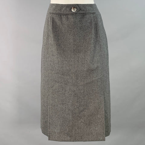 CELINE Size 8 Grey Wool Heather Pleated Pencil Midi Skirt