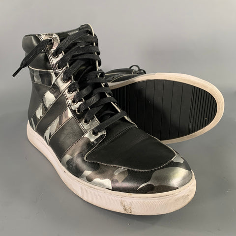 BADGLEY MISCHKA Size 12 Black Silver Camo Leather High Top Sneakers