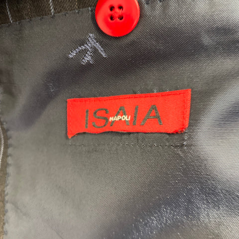 ISAIA Size 48 Charcoal Blue Stripe Wool Notch Lapel Suit