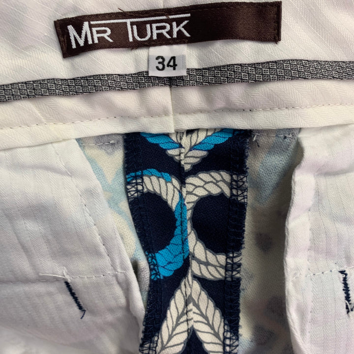 MR TURK Size 34 Clyde Navy Blue White Knots Cotton Blend Tapered Casual Pants