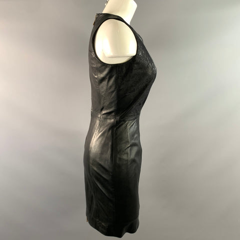 VERSUS by GIANNI VERSACE Size 6 Black Gold Leather Lace BodyCon Cocktail Dress
