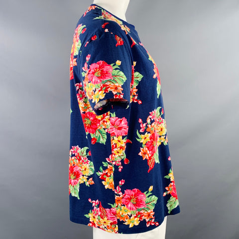 POLO by RALPH LAUREN Size L Navy Multi Color Floral Classic Fit Short Sleeve T-shirt