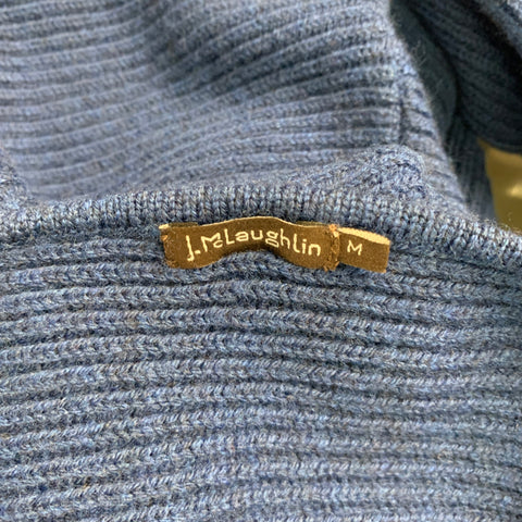 J.McLAUGHLIN Size M Blue Merino Wool Ribbed Crew-Neck Pullover