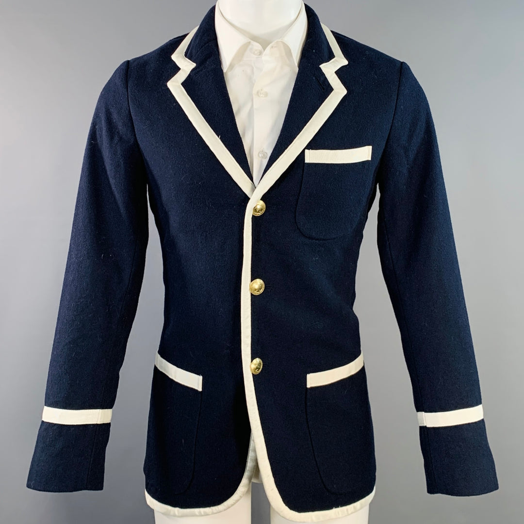 ROWING BLAZERS Size S Navy White Polyester Wool Notch Lapel Sport Coat