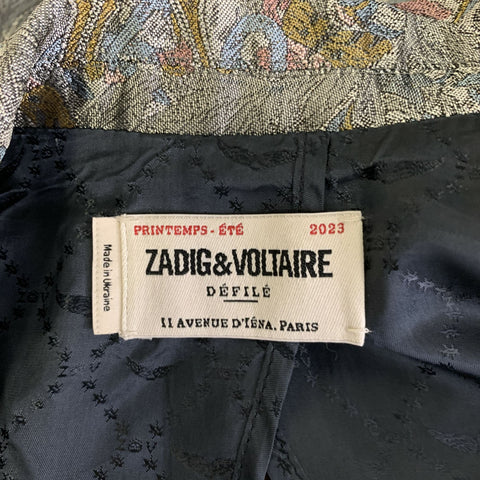 ZADIG & VOLTAIRE Chest Size 34 Silver Blue Pink Jacquard Peak Lapel Sport Coat