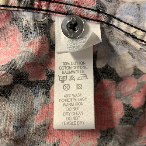 PAUL SMITH Size M Black Pink Floral Cotton Long Sleeve Shirt