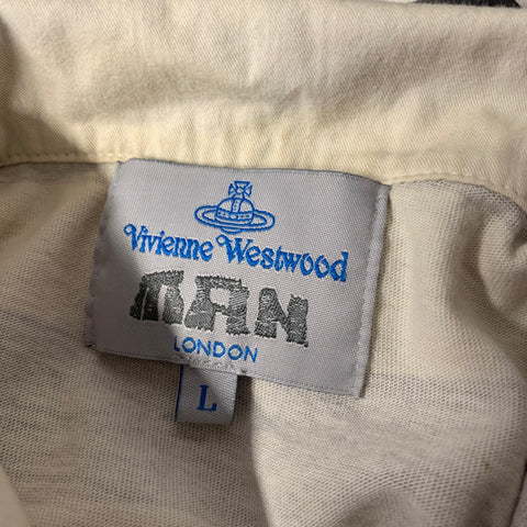 VIVIENNE WESTWOOD Size L White Grey Stripe Cotton Polo