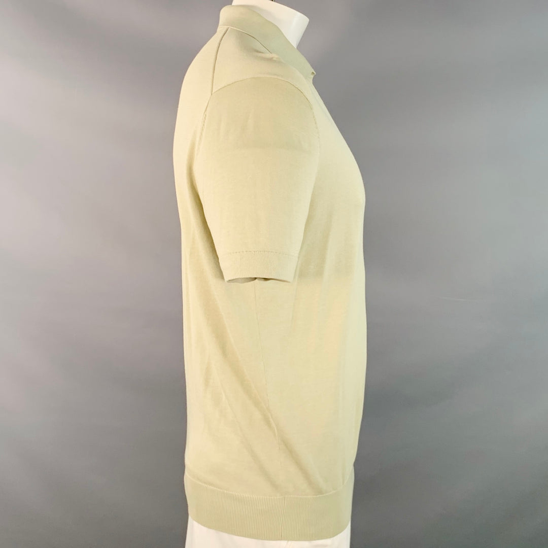 SUITSUPPLY Size L Green Sage Cotton Silk Half Placket Open Collar Polo