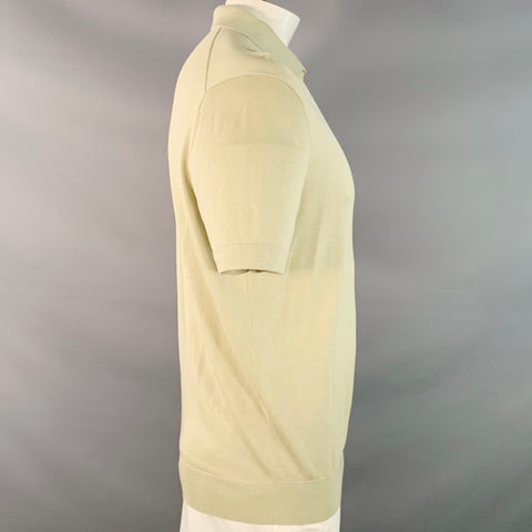 SUITSUPPLY Size L Green Sage Cotton Silk Half Placket Open Collar Polo
