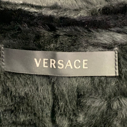 VERSACE Size 38 Black Leather Faux Shearling Motorcycle Jacket