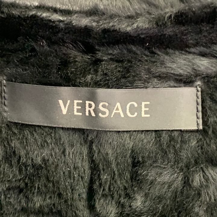 VERSACE Size 38 Black Leather Faux Shearling Motorcycle Jacket
