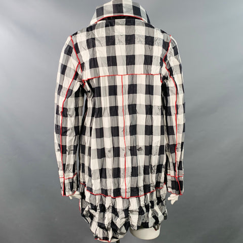 UBU Size XL Grey Black Red Polyester Blend Gingham Reversible Wide Collar Coat