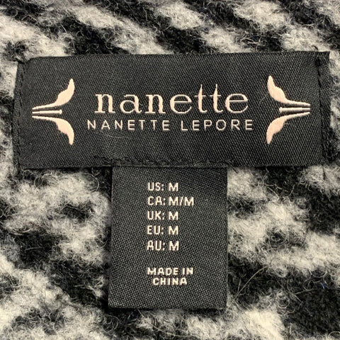 NANETTE LEPORE Size M Grey Black Wool Blend Houndstooth Collarless Coat