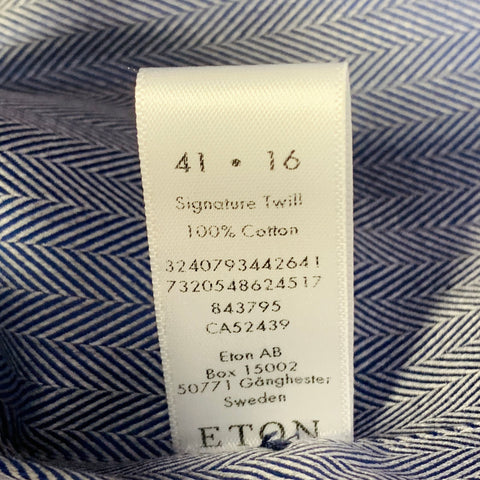 ETON Size L Navy White Herringbone Twill Cotton Curved Cutaway Long Sleeve Shirt