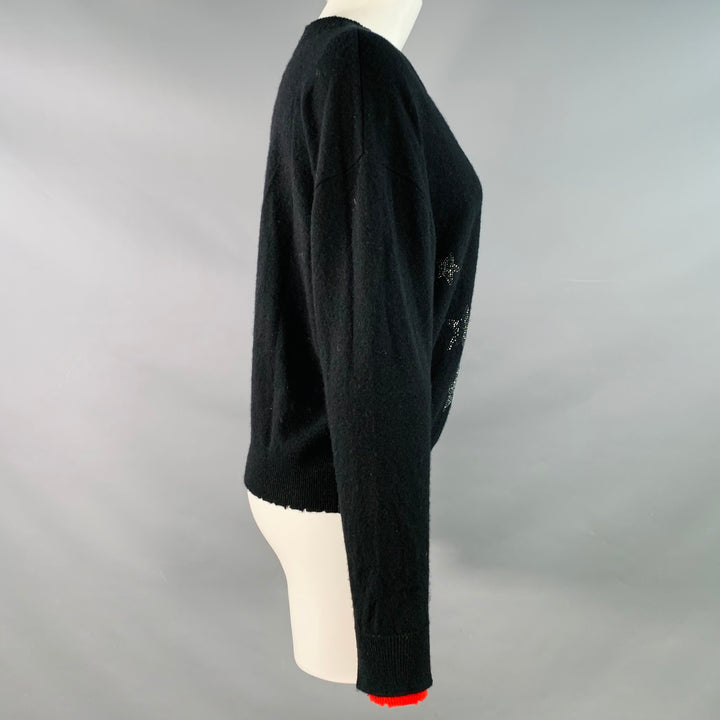 ZADIG & VOLTAIRE Size S Black Silver Red Cashmere Rhinestone Stars Raw Edge Pullover