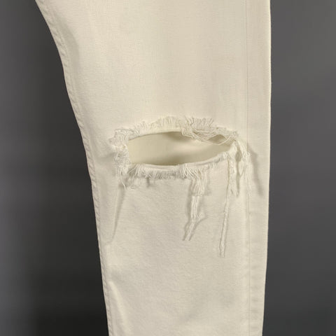 RAG & BONE Size 30 White Distressed Cotton Blend Skinny Jeans