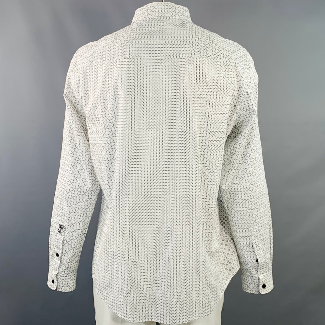 VERSACE Size XL White Black Geometric Cotton Blend Long Sleeve Shirt