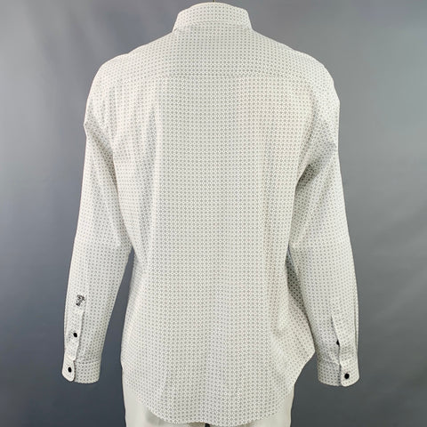 VERSACE Size XL White Black Geometric Cotton Blend Long Sleeve Shirt