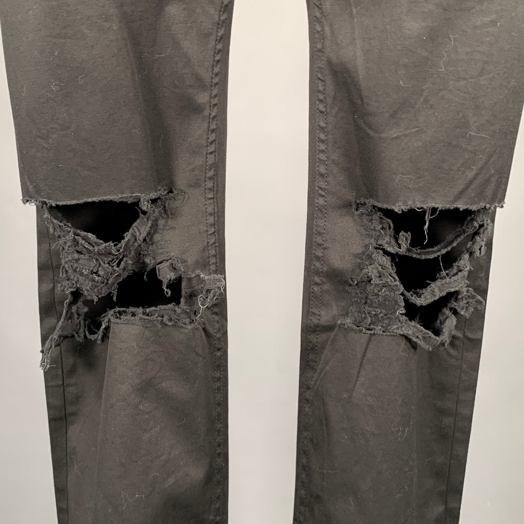 CHRISTIAN DADA Size 36 Black Distressed Cotton Zip Jeans