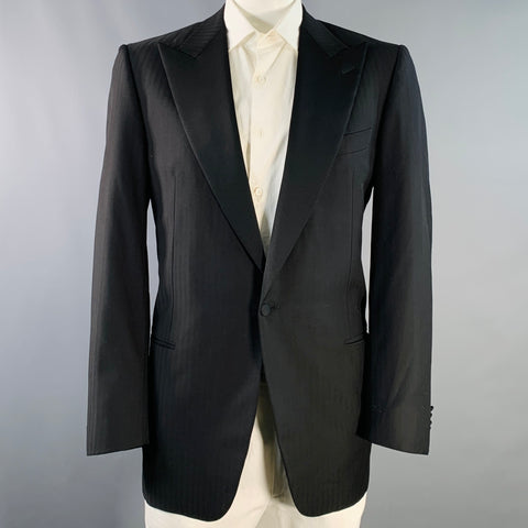 ERMENEGILDO ZEGNA Size 44 Long Black Pinstripe Wool Tuxedo