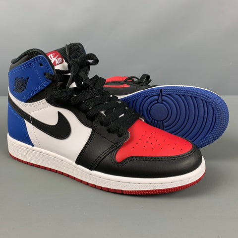 NIKE Size 6Y Black Red & Blue Color Block Leather High Top Sneakers