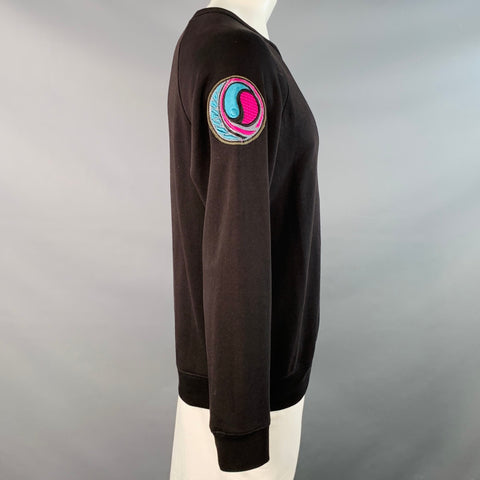 DRIES VAN NOTEN Size L Black Turquoise Applique Cotton Crew Neck Sweatshirt