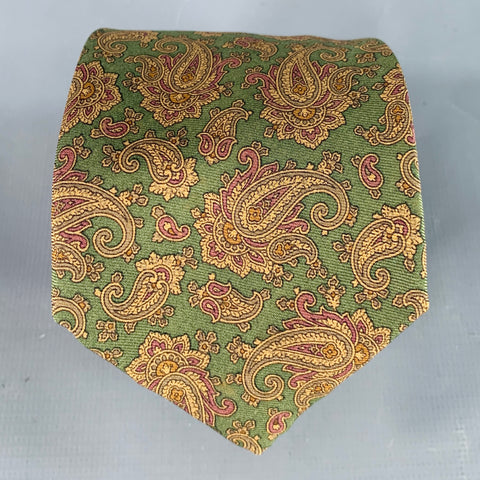 POLO by RALPH LAUREN Green Beige Paisley Italian Silk Tie