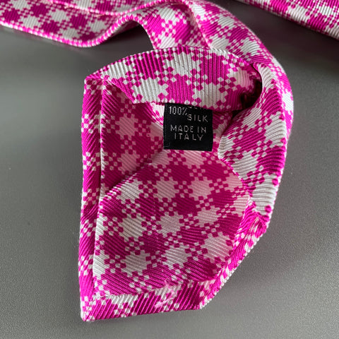 KITON Pink White Houndstooth Silk Tie