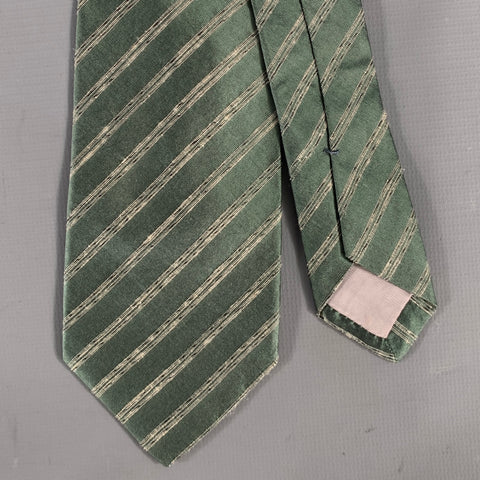ISSEY MIYAKE Green Tan Stripe Silk Tie