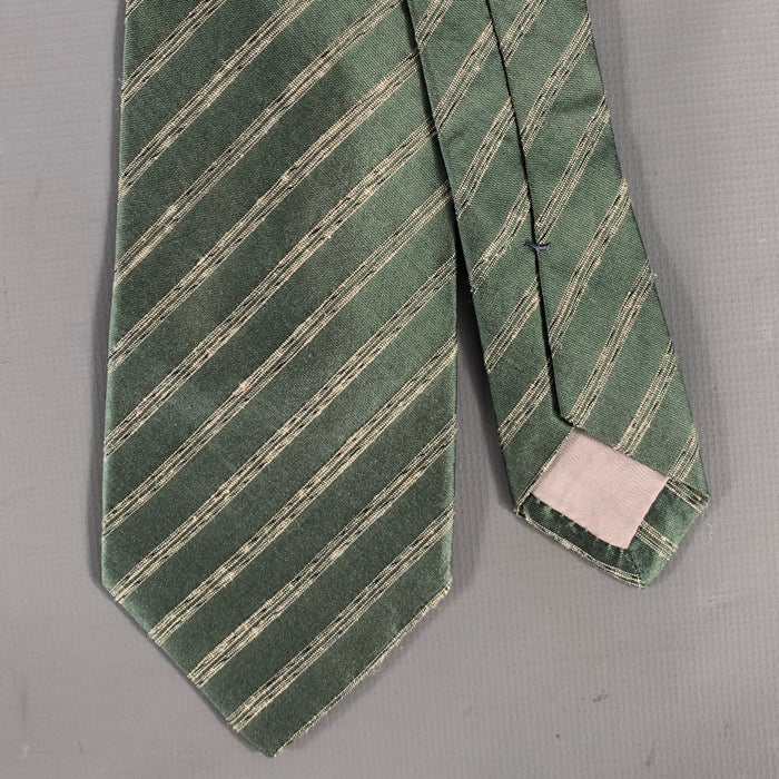 ISSEY MIYAKE Green Tan Stripe Silk Tie
