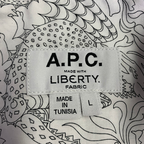 A.P.C. Size L White Black Dragons Print Cotton Long Sleeve Shirt