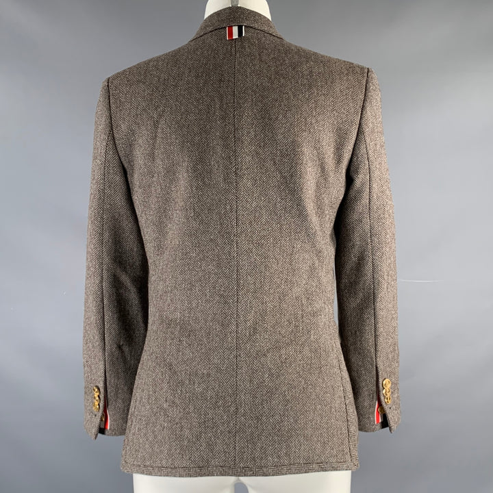 THOM BROWNE Size 2 Brown Olive Wool Herringbone Double Breasted Jacket