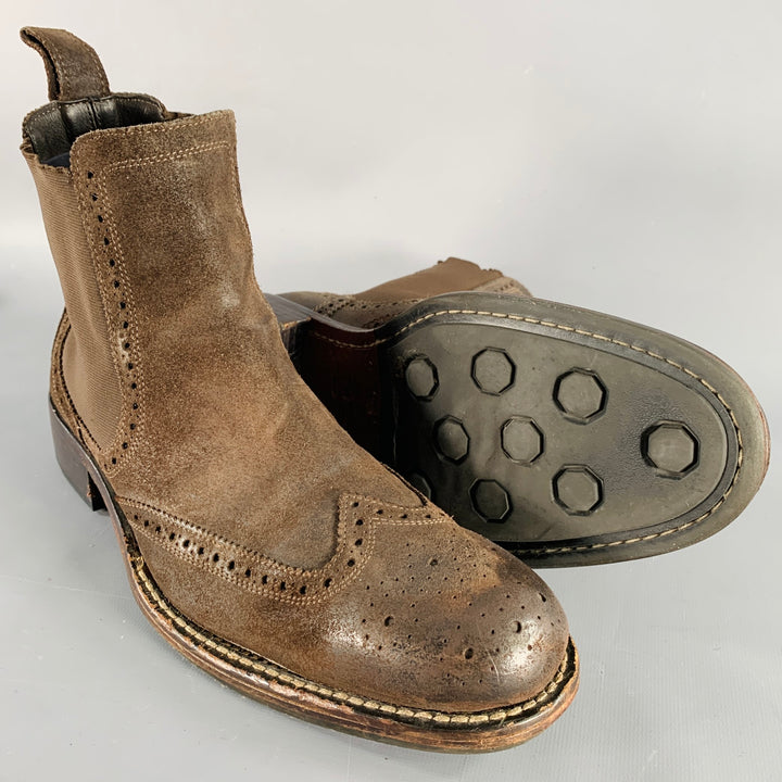 COLE HAAN Size 9 Brown Perforated Suede Chelsea Boots
