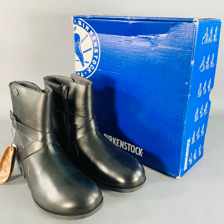 BIRKENSTOCK Size 8 Collins Black Leather Rubber Sole Side Zipper Boots